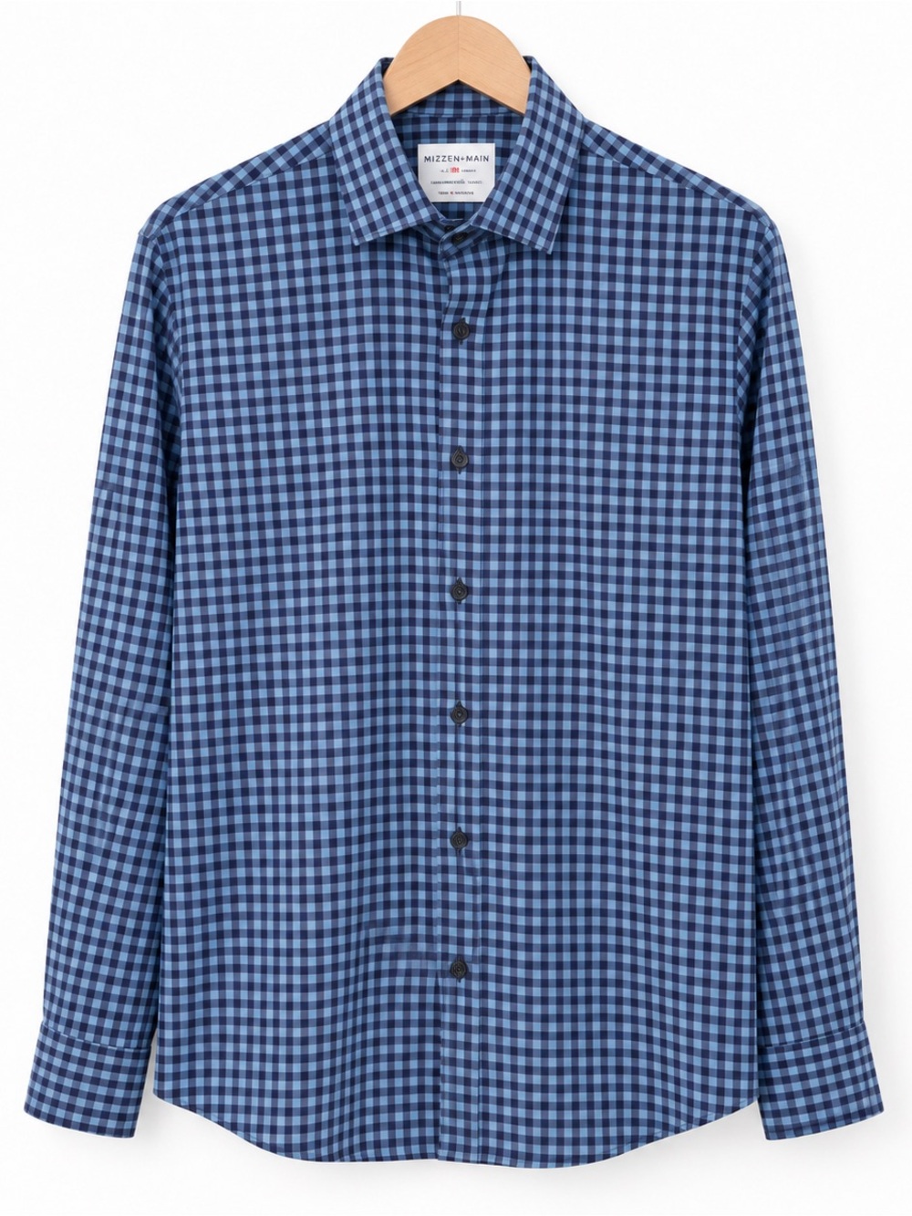 Mizzen+Main Leeward Performance Dress Shirt Blue Gingham Large Stretch